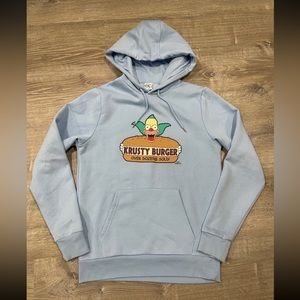The Simpsons Krusty Burger blue hoodie sweatshirt M pullover clown Primark